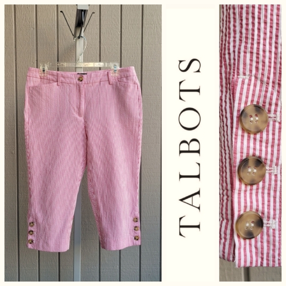 Talbots Pants - Talbots | Petite Cropped Perfect Skimmer EUC Striped Cotton Pants Button…